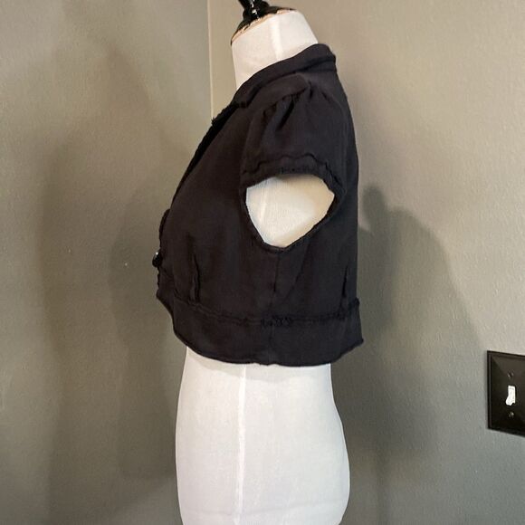 Y2K Shrug Jacket Cropped Soft Knit Sweatshirt Blazer Black - Picture 6 of 10